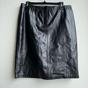 Vintage Nine West 100% Leather Black Office Pencil Bodycon Skirt Size 12 Large